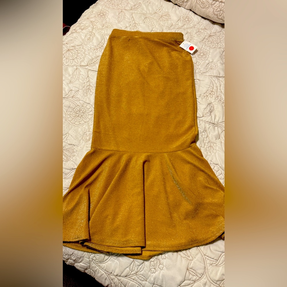 Gold skirt. Tight. Elastic. Comfortable. Beautiful. Cute.
